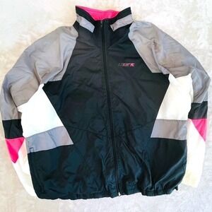 Vintage Nike Windbreaker Jacket XL full zip black gray neon pink colorblock